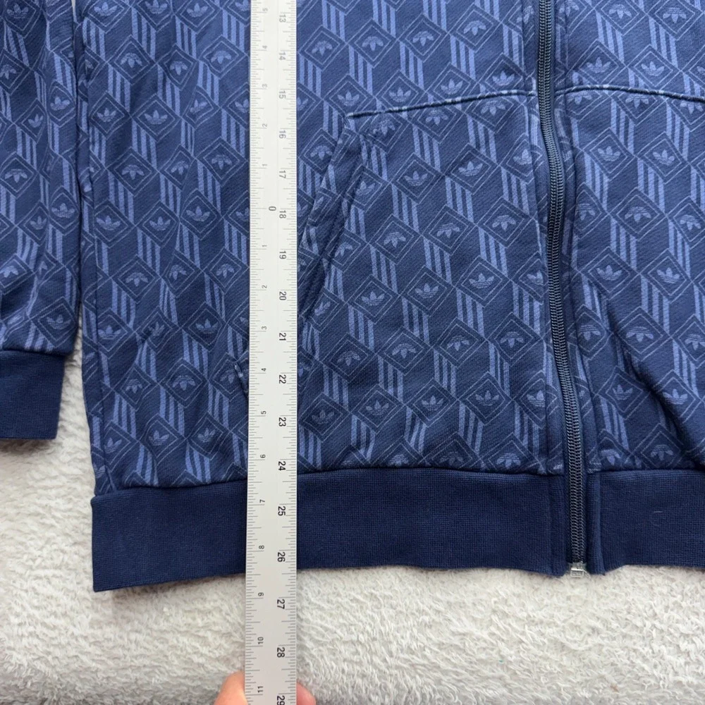 Adidas Originals Mens Navy Blue Geometric Trefoil Monogram Zip Up Hoodie Large